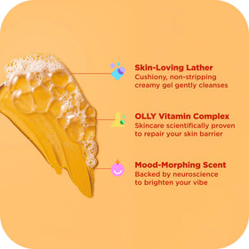 OLLY bottle in shower lifestyle setting conveying mood-boosting citrus aroma