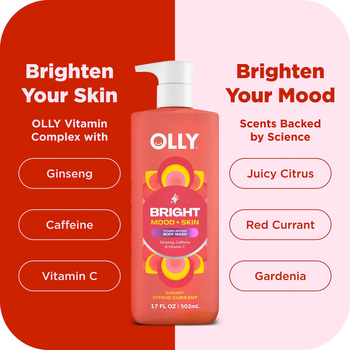 OLLY rich lather on loofah demonstrating gentle, hydrating foam