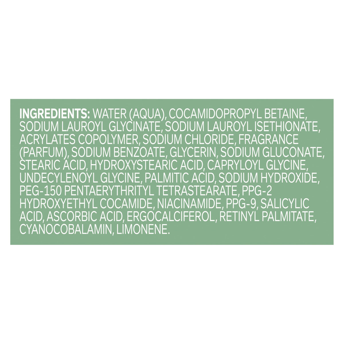 OLLY back label detail showing ingredient list and dermatologist-tested note