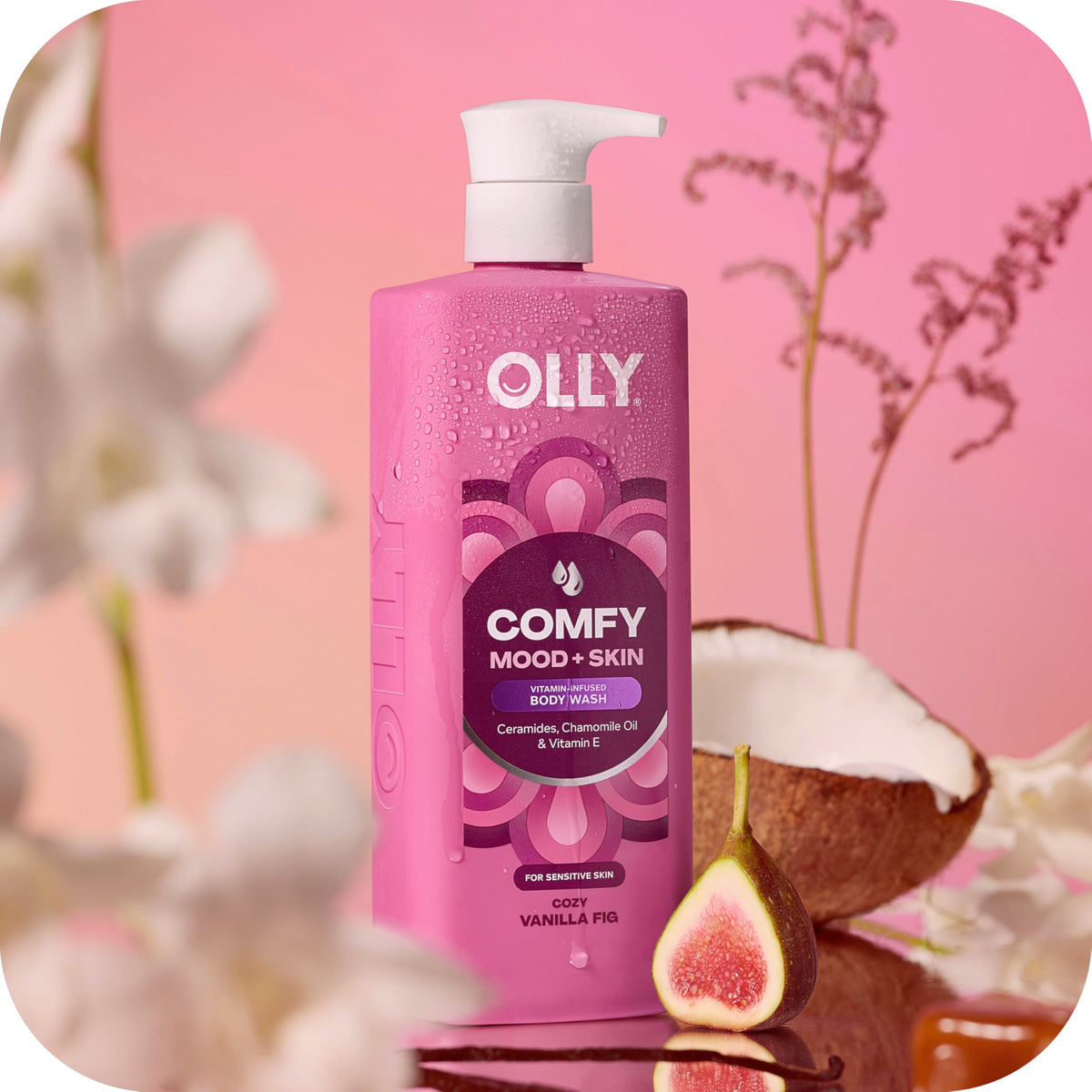 OLLY lather in hand from COMFY body wash showing gentle cleansing action