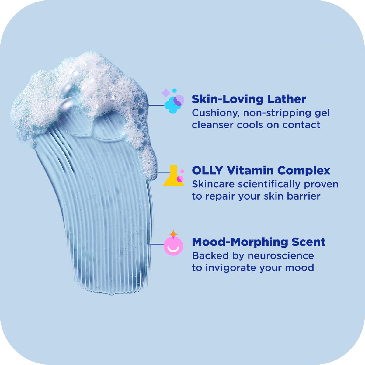 OLLY gel texture close-up showing smooth cooling formulation