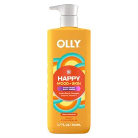 OLLY bottle front view showing label and 17 fl oz size, promoting soft skin