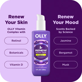 OLLY close-up of lotion-serum texture showing creamy absorbent formula for deep hydration