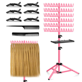 OLMRJKD front view of pink two-sided rack showing organized pegs for faster braiding