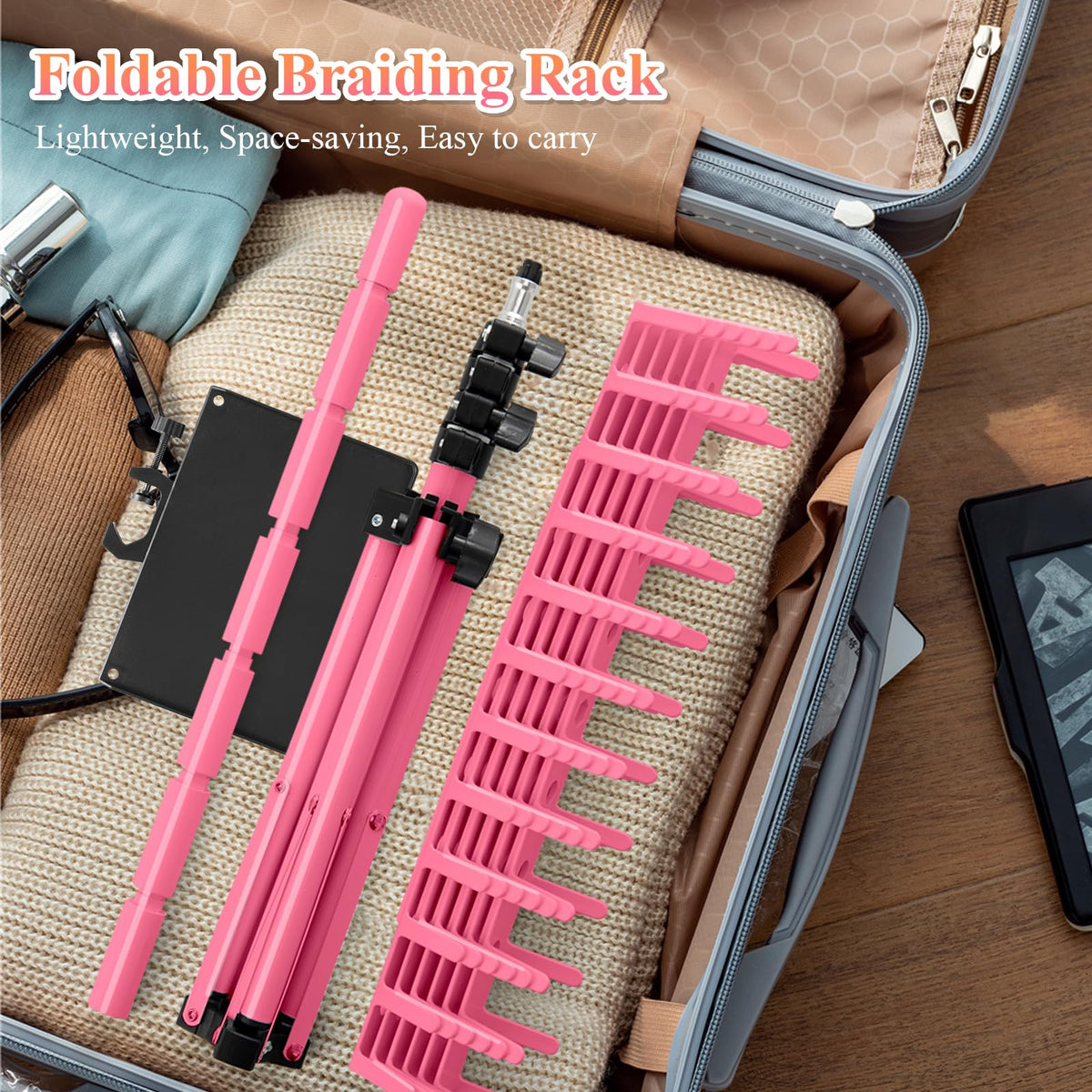 OLMRJKD rack holding hair extensions in a salon setting for efficient styling