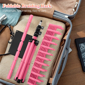 OLMRJKD rack holding hair extensions in a salon setting for efficient styling