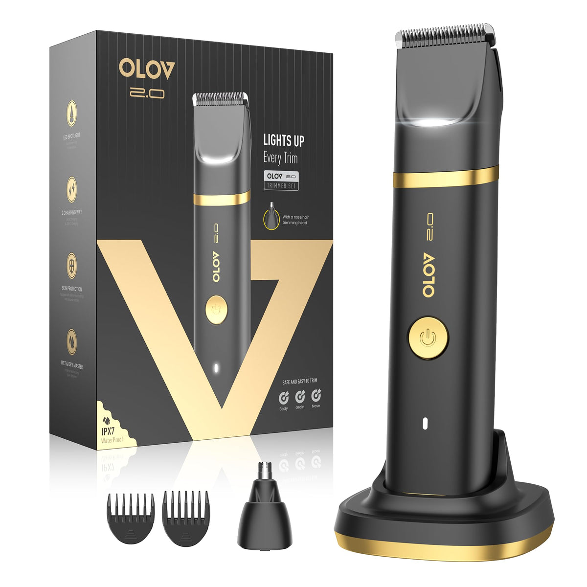 OLOV 2.0 front view showing ergonomic body and controls for comfortable grooming