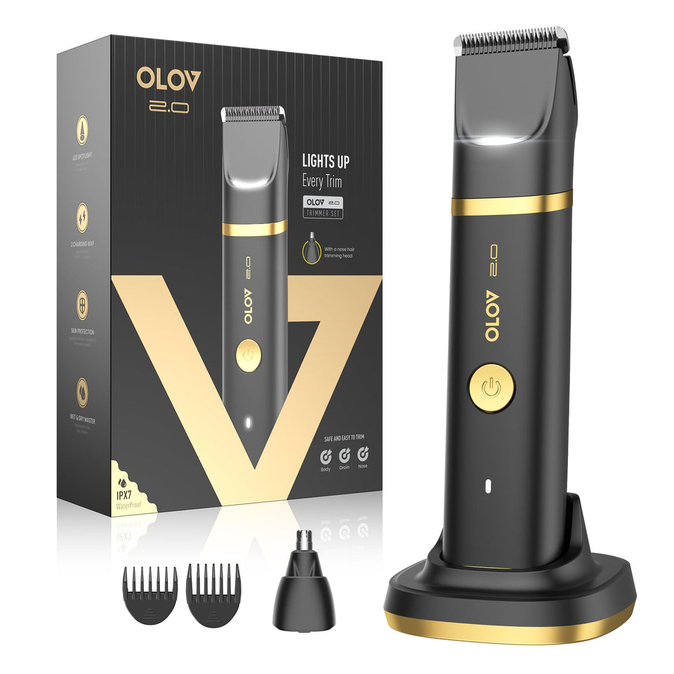 OLOV 2.0 front view showing ergonomic body and controls for comfortable grooming