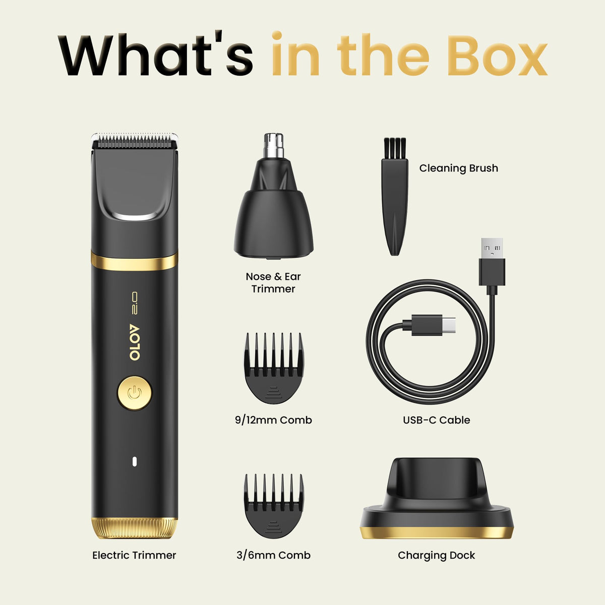 OLOV 2.0 packaging and accessories laid out showing replaceable heads included