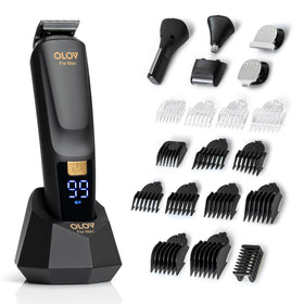 OLOV For Man front packaging showing complete 21-piece kit and USB dock benefit organization