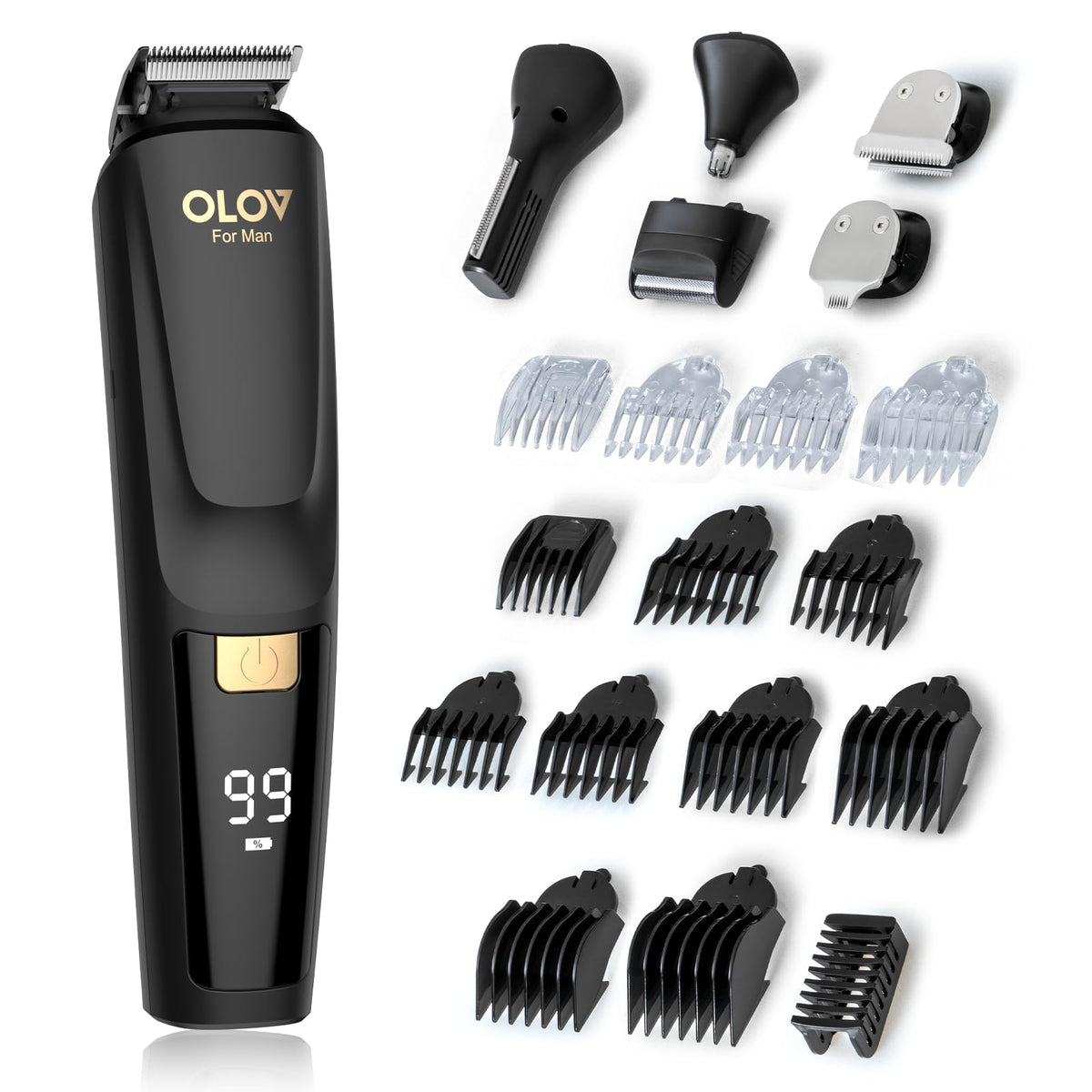 OLOV For Man trimmer front view showing controls and compact design for easy grooming