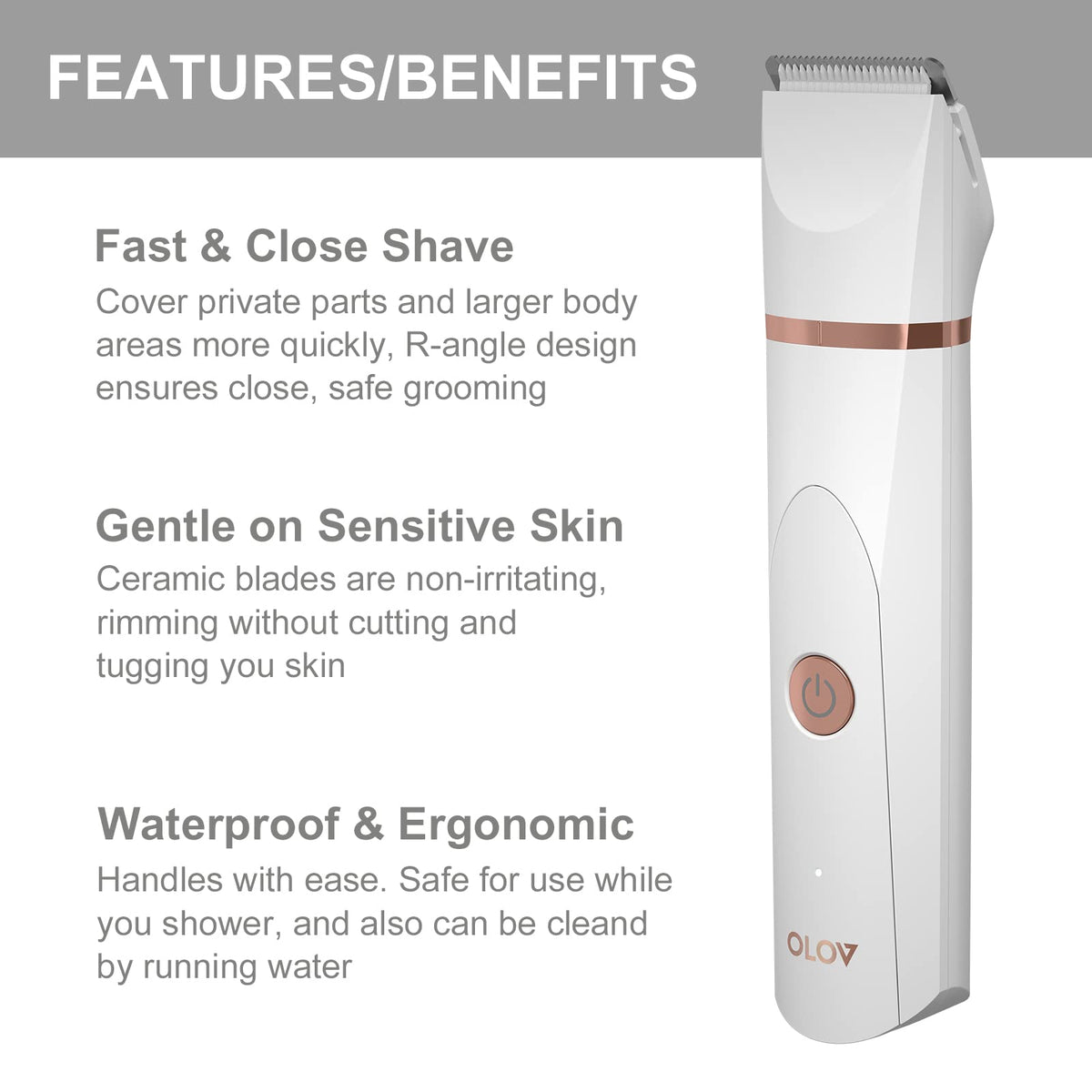 OLOV placed on bathroom counter in lifestyle setting for daily grooming ease