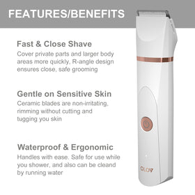 OLOV placed on bathroom counter in lifestyle setting for daily grooming ease