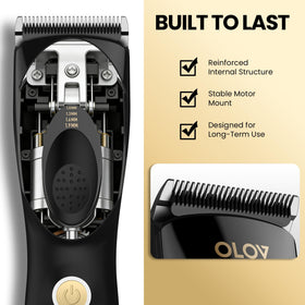 OLOV PROFESSIONAL array of attachment combs displayed for clear length options