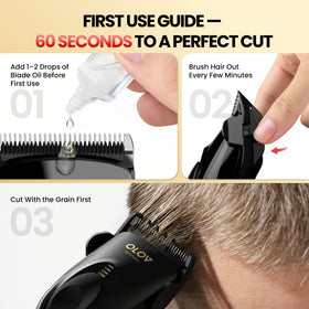 OLOV PROFESSIONAL clipping hair on a client demonstrating fast, even trimming benefit