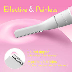 OLOV slim blade close-up showing hypoallergenic stainless steel for gentle trimming