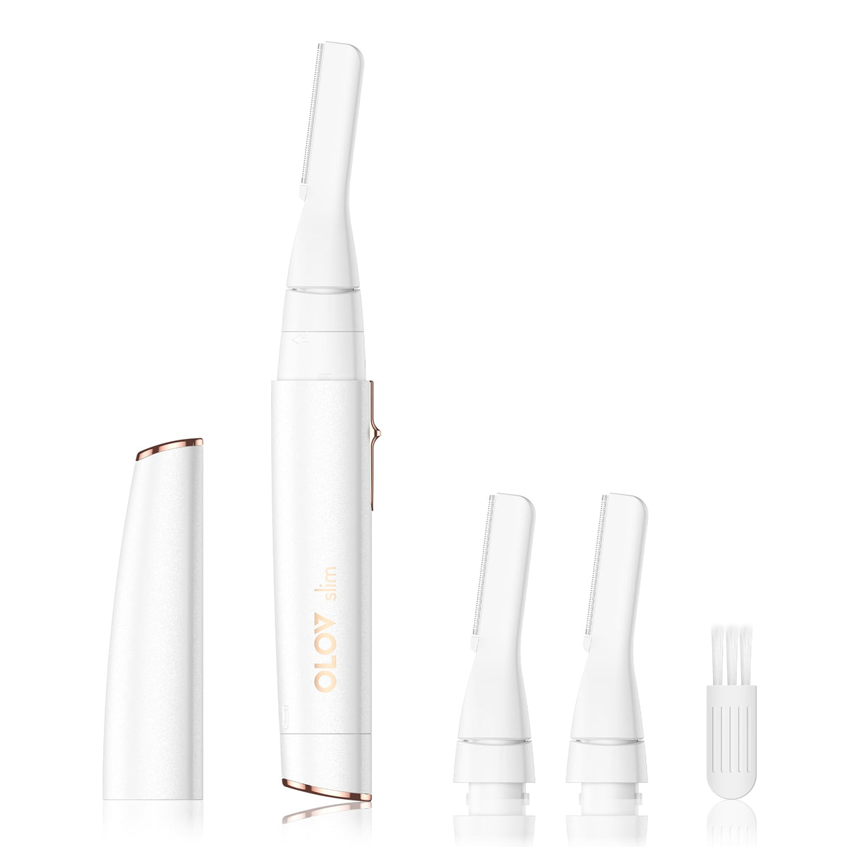 OLOV slim front view showing sleek white body and power button for easy grooming