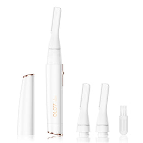 OLOV slim front view showing sleek white body and power button for easy grooming