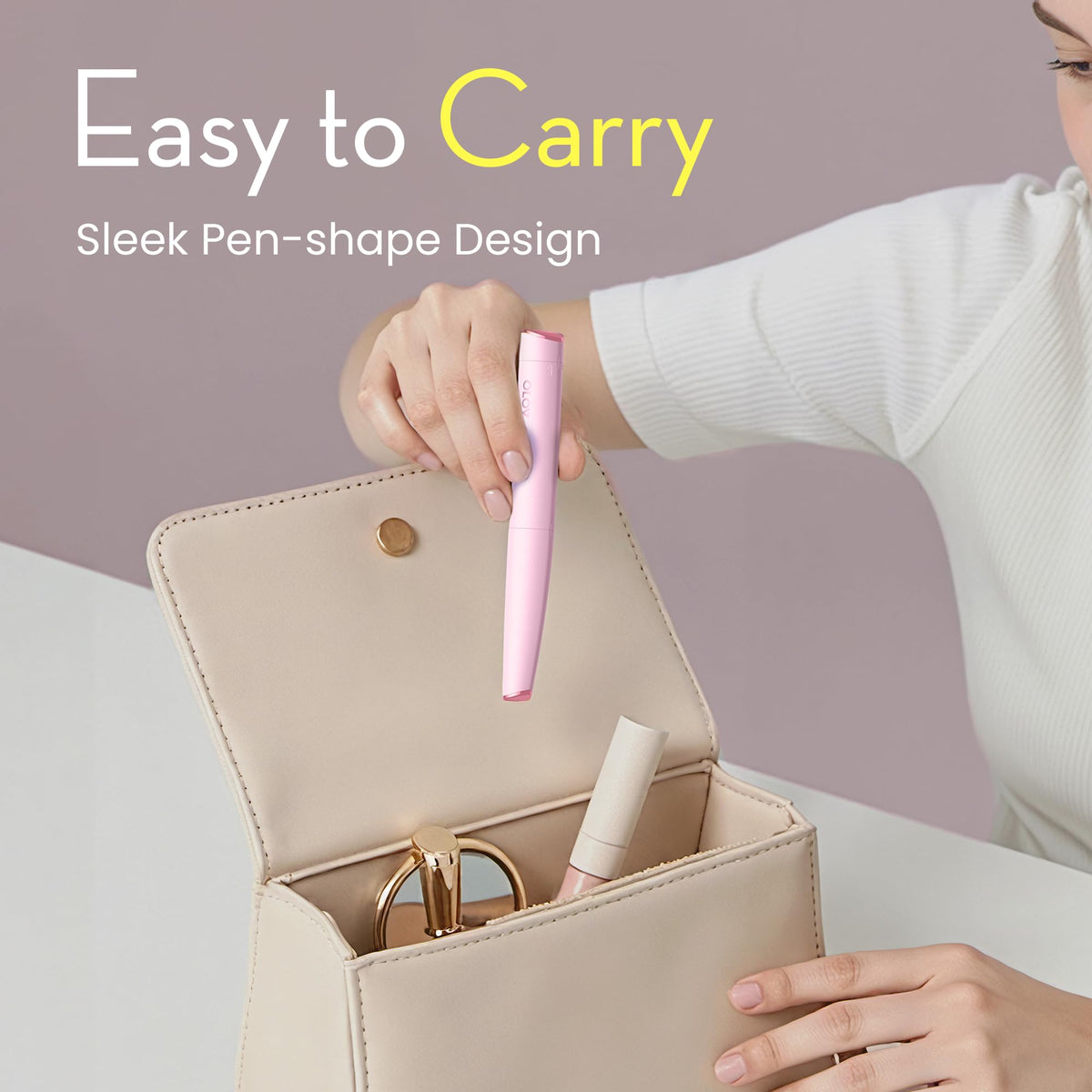 OLOV slim inside a beauty bag ready for travel-friendly on-the-go grooming