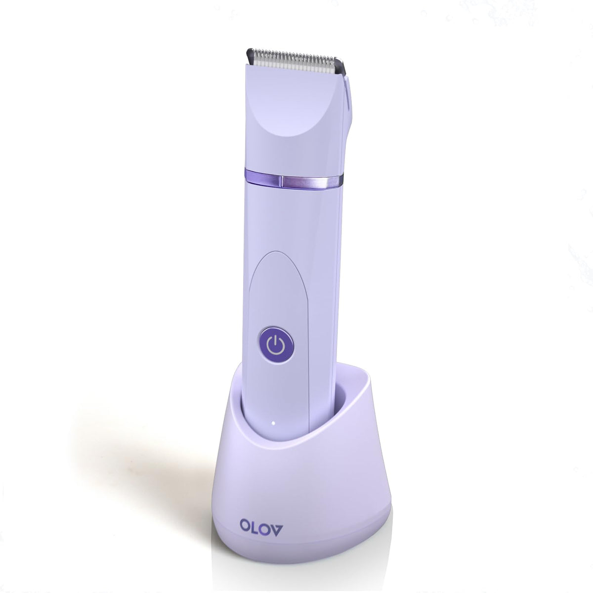OLOV trimmer front view showing ergonomic grip and controls for precise trimming