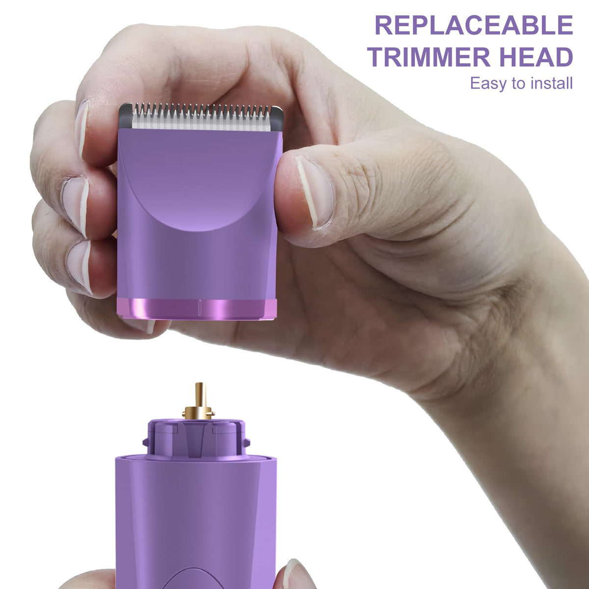 OLOV trimmer with two adjustable guards and spare head displaying versatile length options benefit