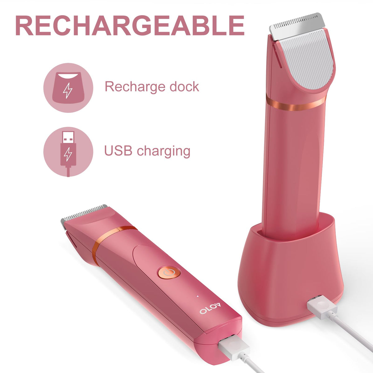 OLOV on USB recharge dock highlighting portable charging convenience