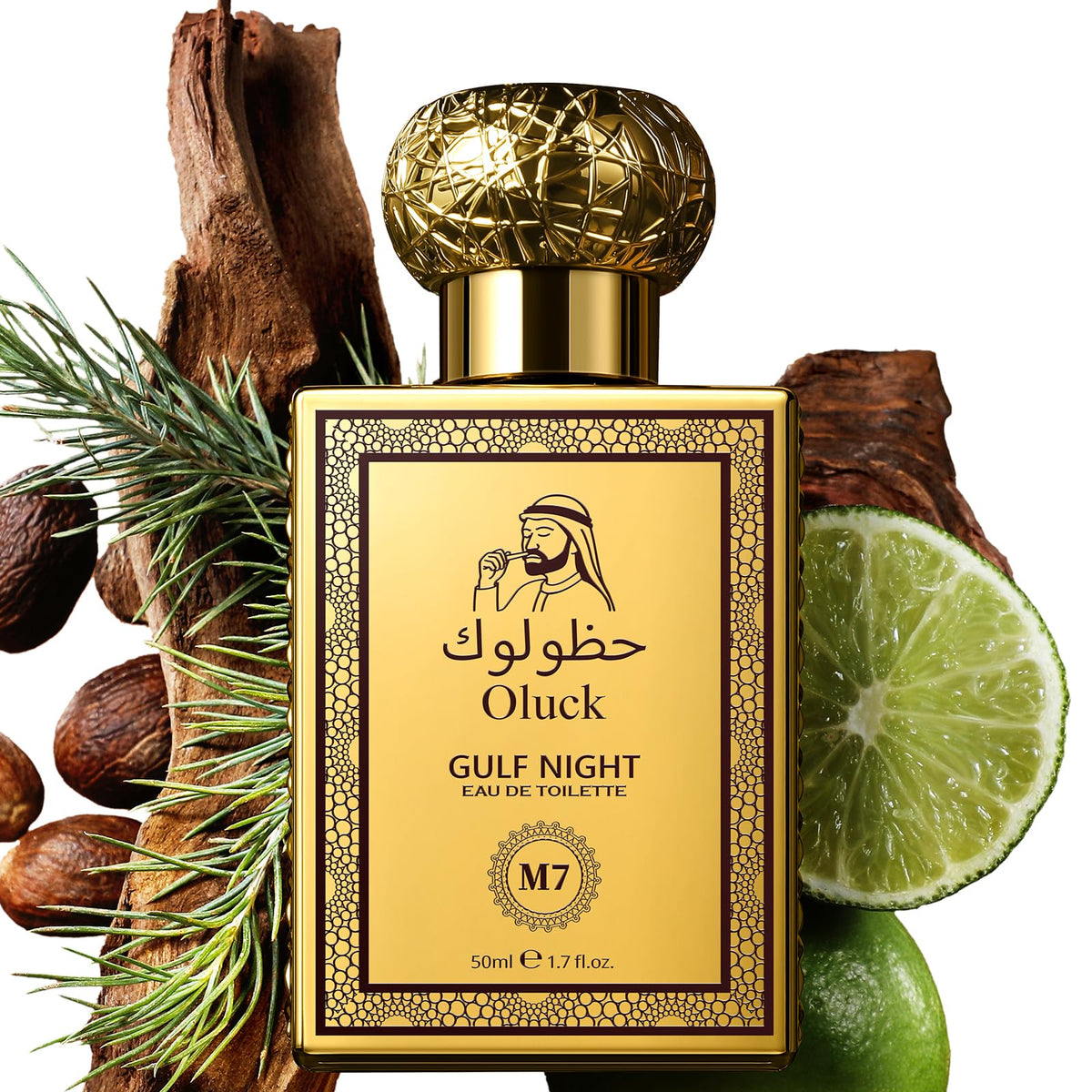 Oluck front bottle showing golden design and elegant finish, conveys luxury