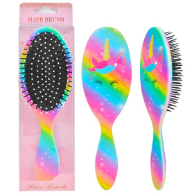 OlyPegic front view of unicorn brush showing colorful design and easy-grip handle