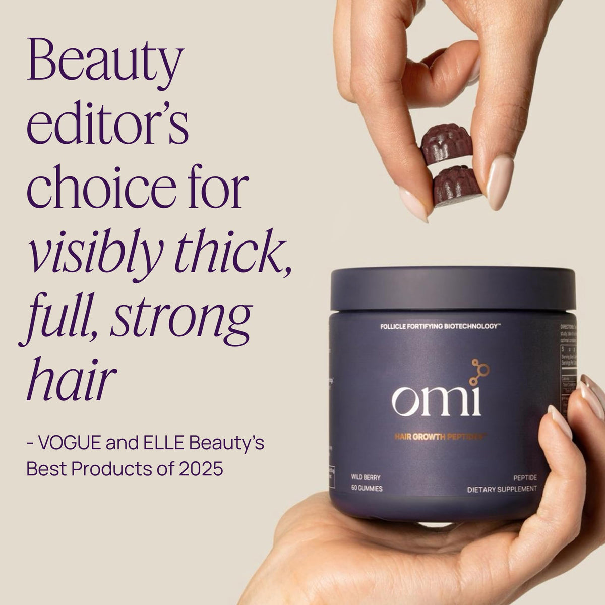 OMI WELLBEAUTY nutritional label close-up showing patented peptide blend