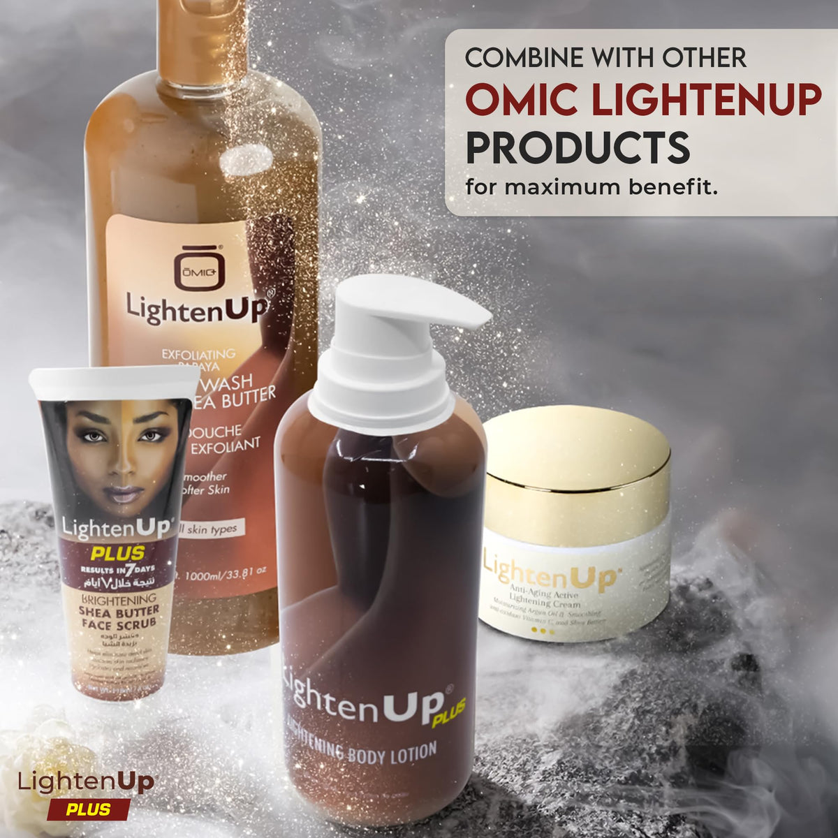 OMIC Lighten-Up label close-up showing key ingredients and transparency