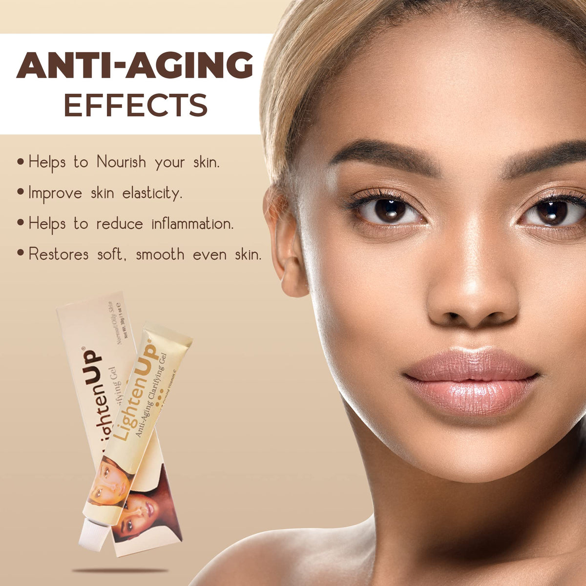 OMIC Lighten-Up ingredient label featuring alpha arbutin and argan oil benefits