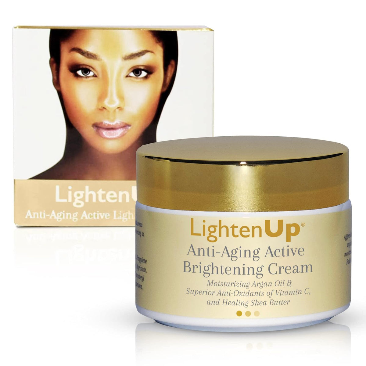 OMIC Lighten-Up front packaging showing jar and label, highlights benefits