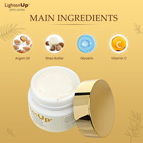 OMIC Lighten-Up applied to cheek area illustrating targeted brightening benefit