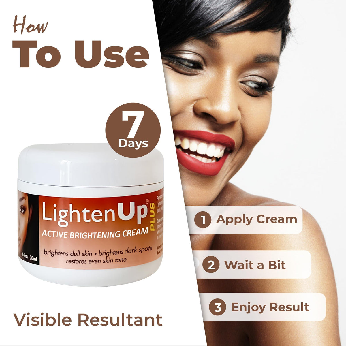 OMIC Lighten-Up applied to cheek showing brand brightening and hydration effect