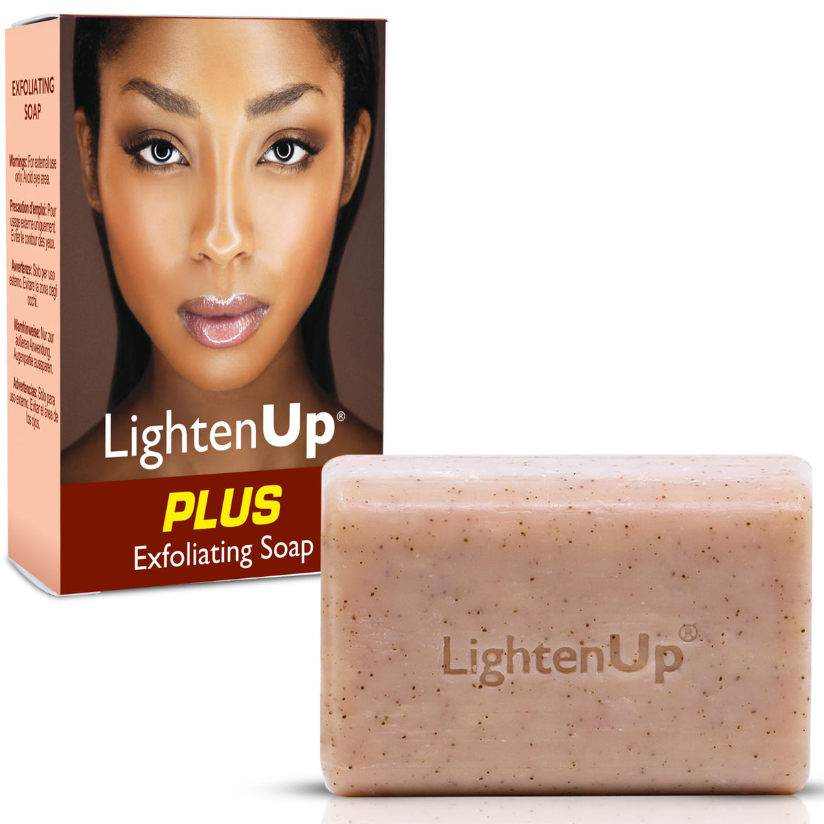 OMIC Lighten-Up front packaging showing the 200g brightening bar benefits