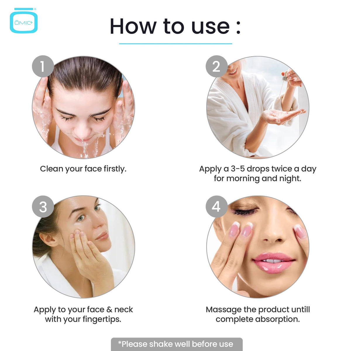 OMIC applying serum to hand demonstrates even application and fast absorption benefit