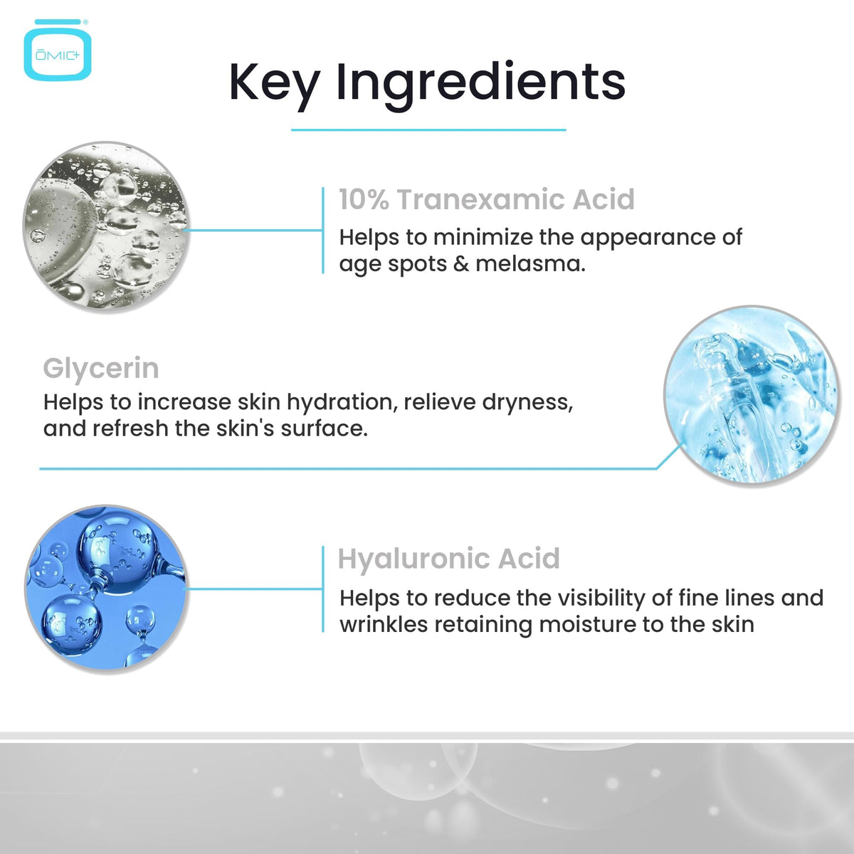 OMIC serum layered under makeup showing non-pilling finish and compatibility benefit