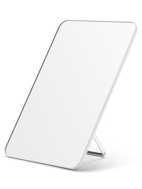 OMIRO front view of white 10x7 desk mirror showing full reflective surface and clean design benefit