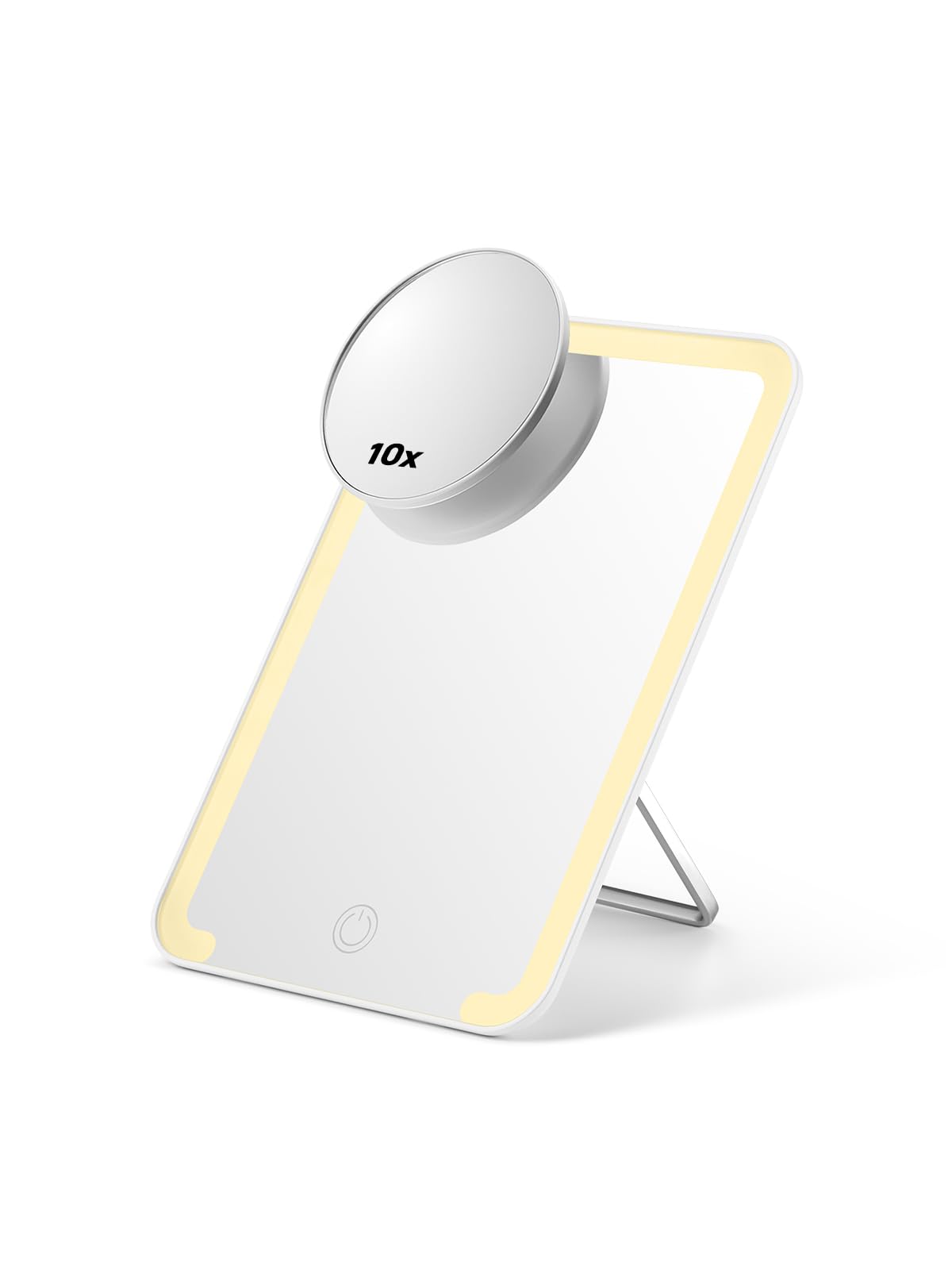 OMIRO front view of white lighted mirror showing full-face benefit