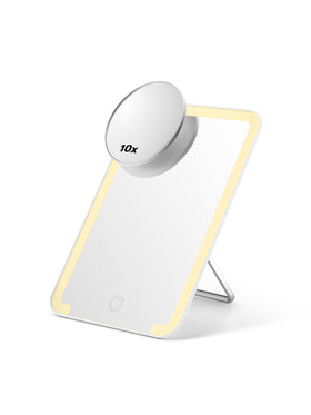 OMIRO front view of white lighted mirror showing full-face benefit