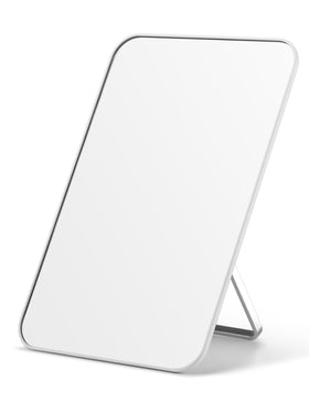 OMIRO front view white mirror showing clear reflection and compact design benefit portability