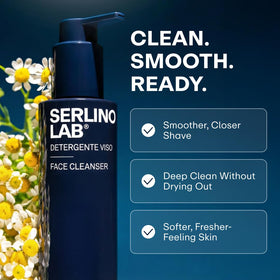 Omnis Uomo Serlino Lab ingredient display with aloe and hyaluronic visuals for soothing