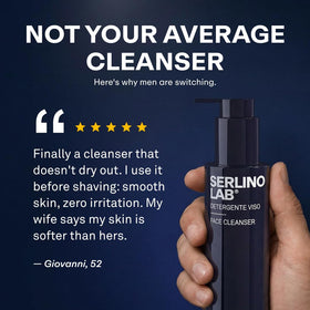 Omnis Uomo Serlino Lab on bathroom shelf suggesting everyday routine convenience