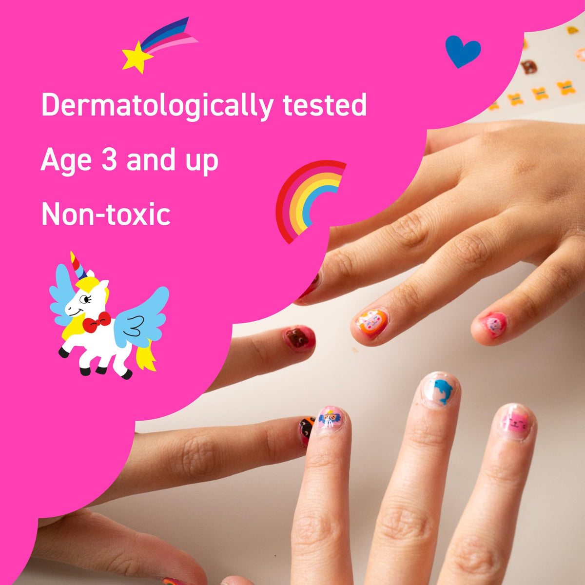 Omy demonstration of peel-and-press application for quick, mess-free nail art