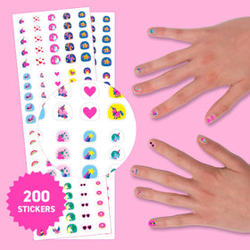 Omy close-up of sticker sheet highlighting detailed unicorn artwork and vibrant colors