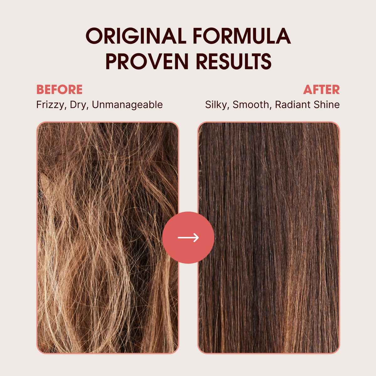 One 'N Only before and after hair showing reduced frizz and improved shine