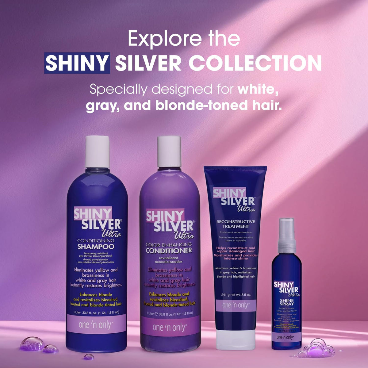 One 'N Only bottle on bathroom shelf in lifestyle scene suggesting salon-quality home care