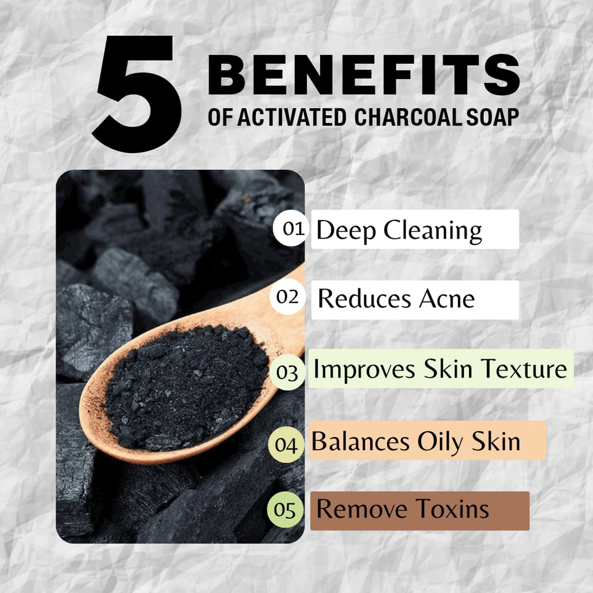 One With Nature close-up of soap texture and visible charcoal for gentle exfoliation benefit