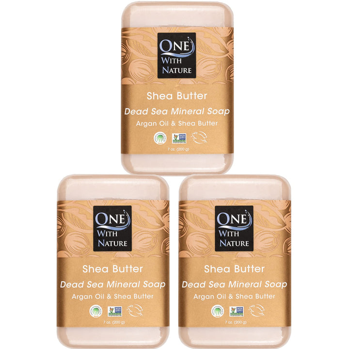 One With Nature soap front packaging showing three 7oz bars and sustainable box benefit