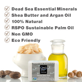 One With Nature ingredient flatlay with shea butter and argan oil benefits